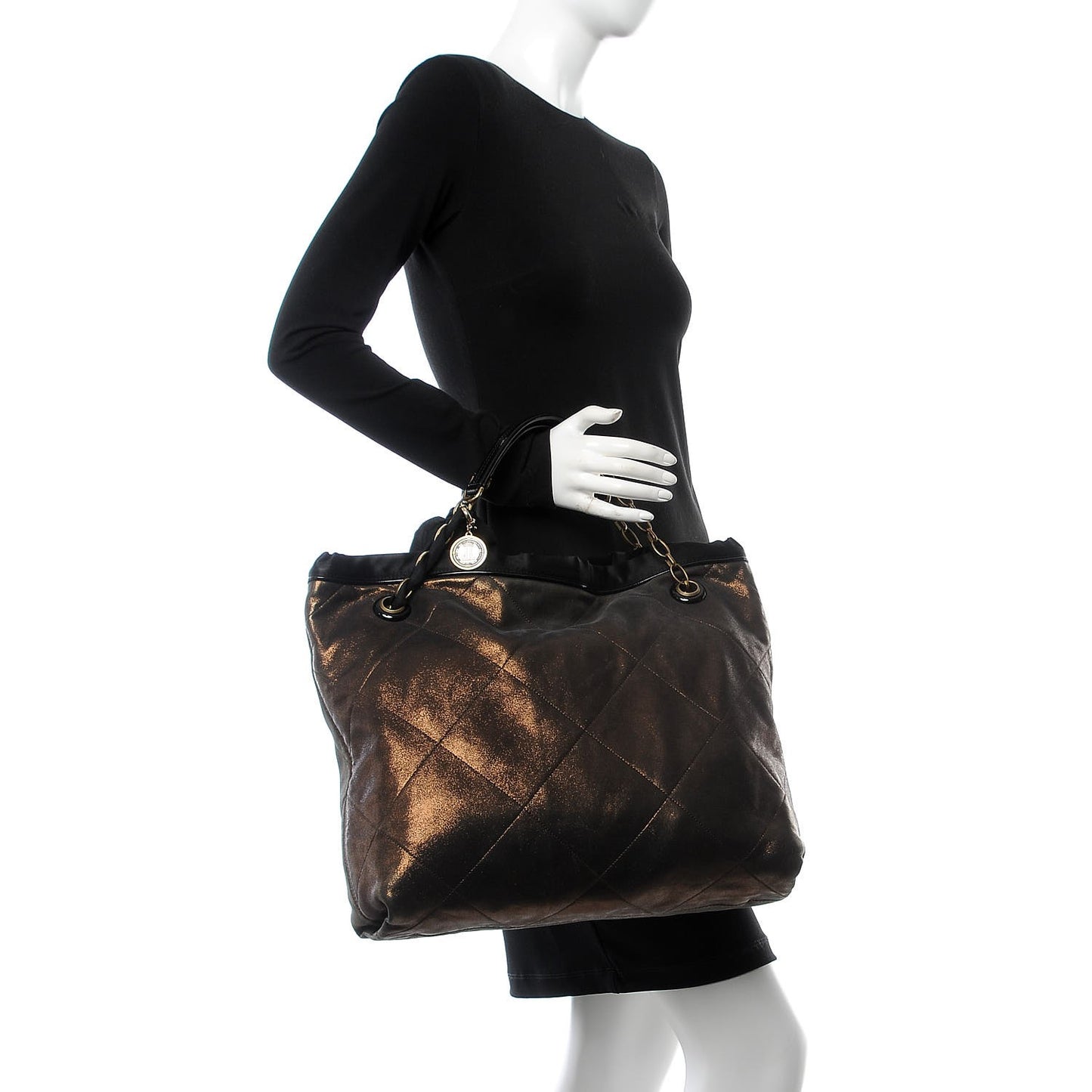 Metallic Lambskin Quilted Amalia Cabas Tote