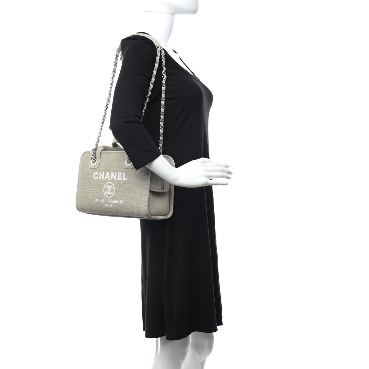 Chanel Canvas Deauville Bowling Bag Beige 2 of 11
