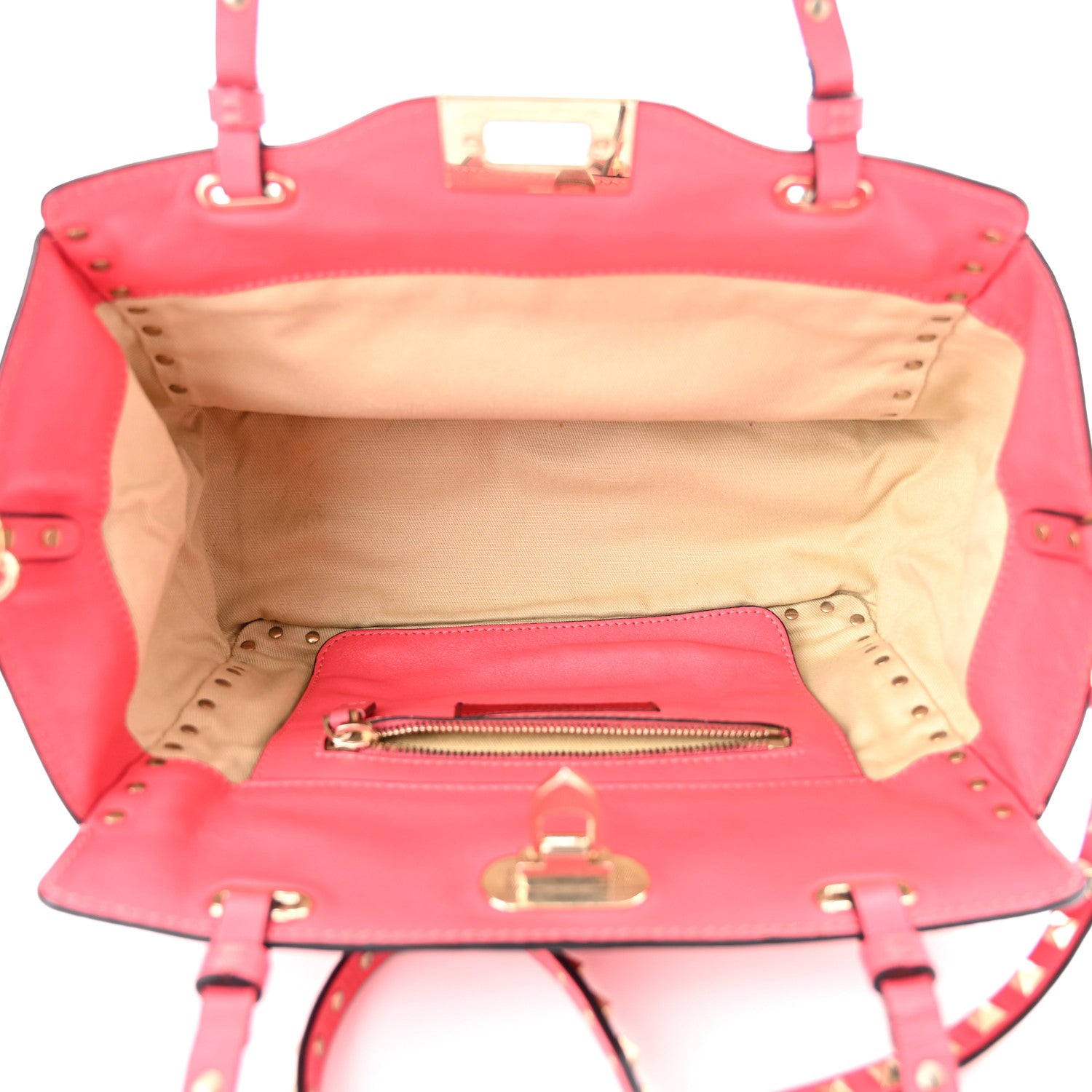 Valentino Garavani Vitello Small Rockstud Tote Deep Rose 5 of 10