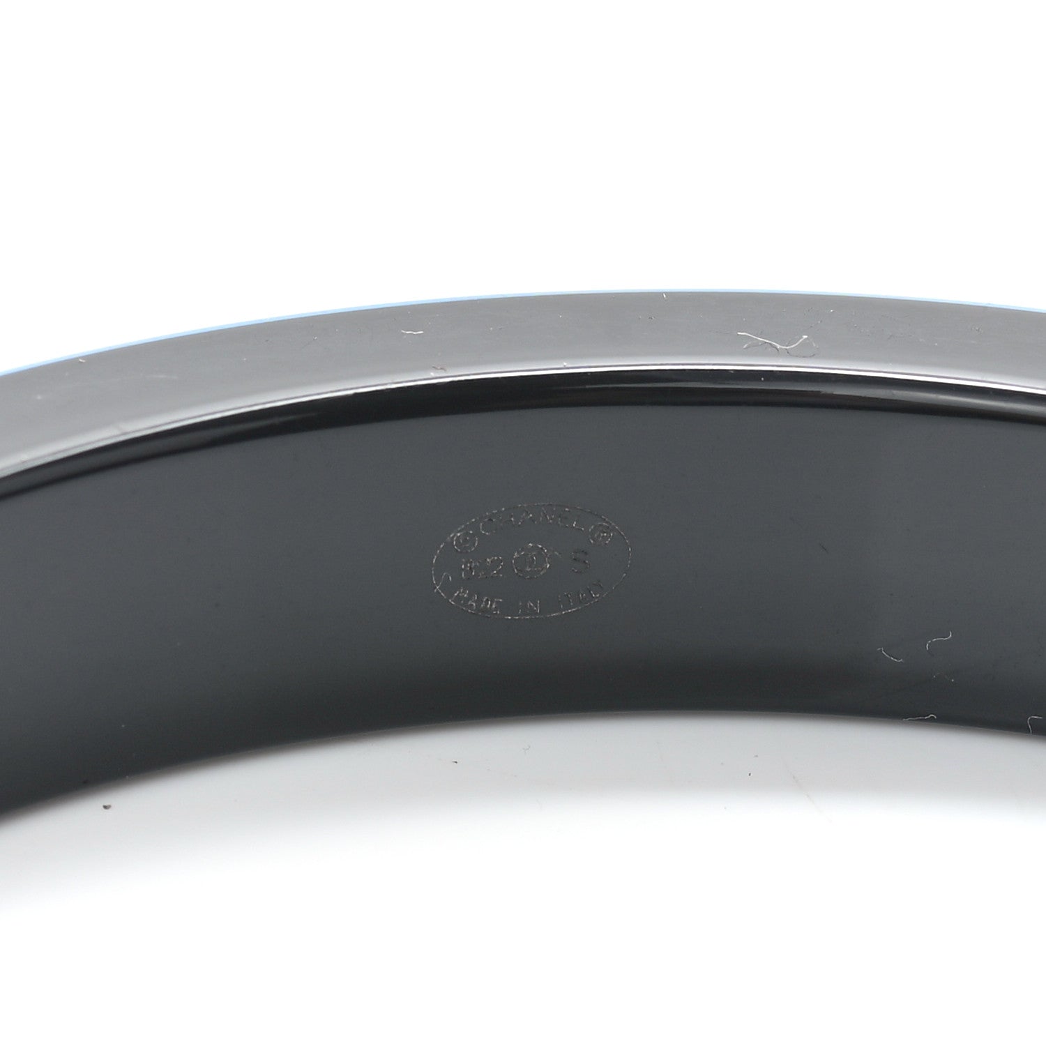 Chanel Resin Logo Bangle Bracelet Blue Black 4 of 4