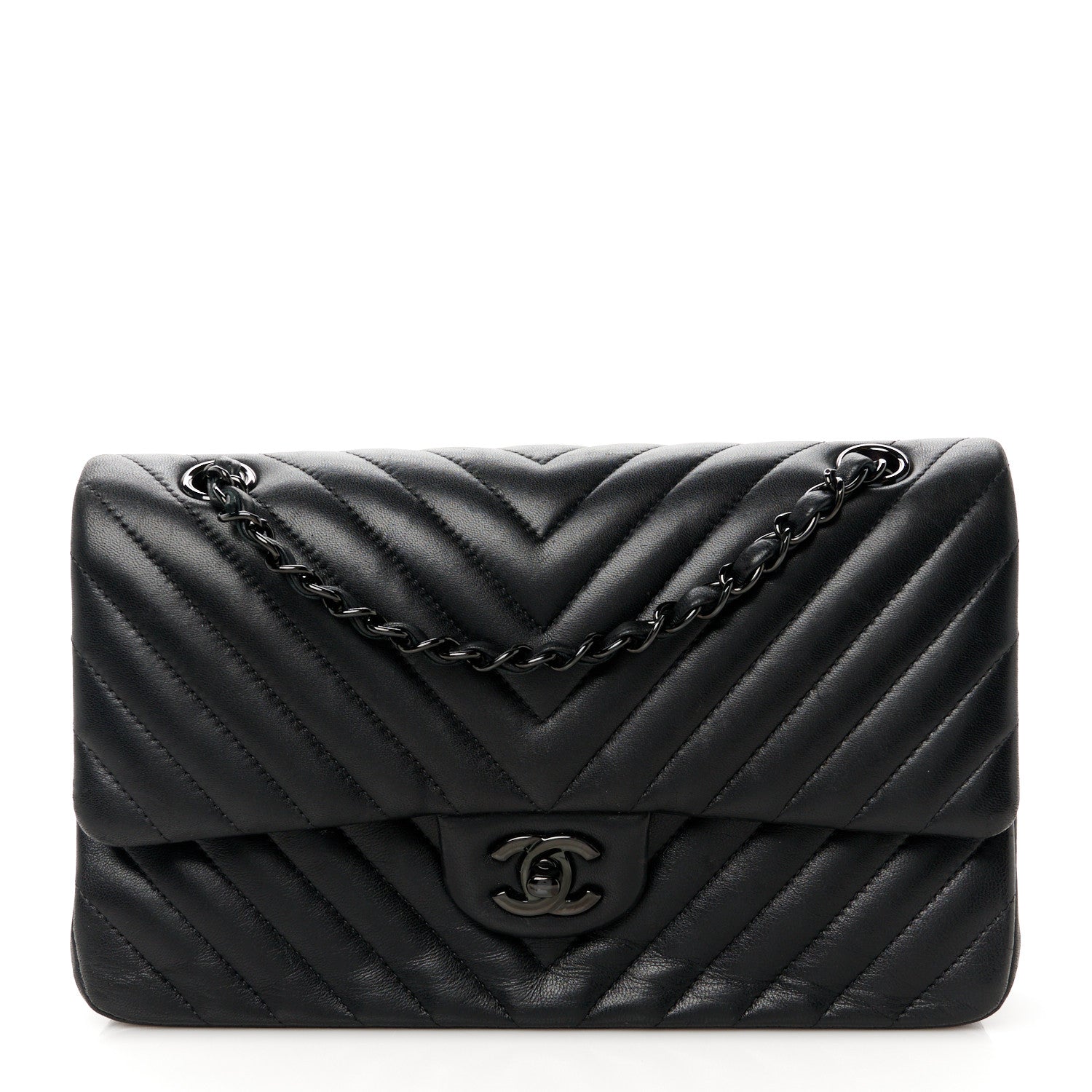 Chanel Lambskin Chevron Quilted Medium Double Flap So Black 1 of 11