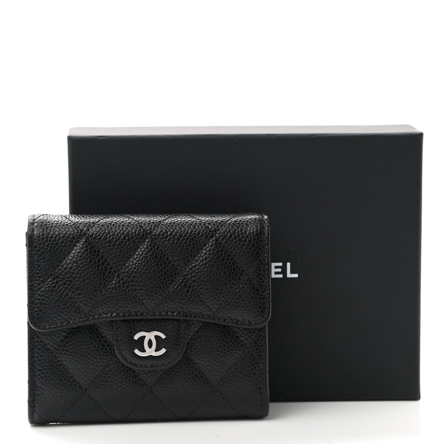 Caviar Quilted Compact Flap Wallet Black