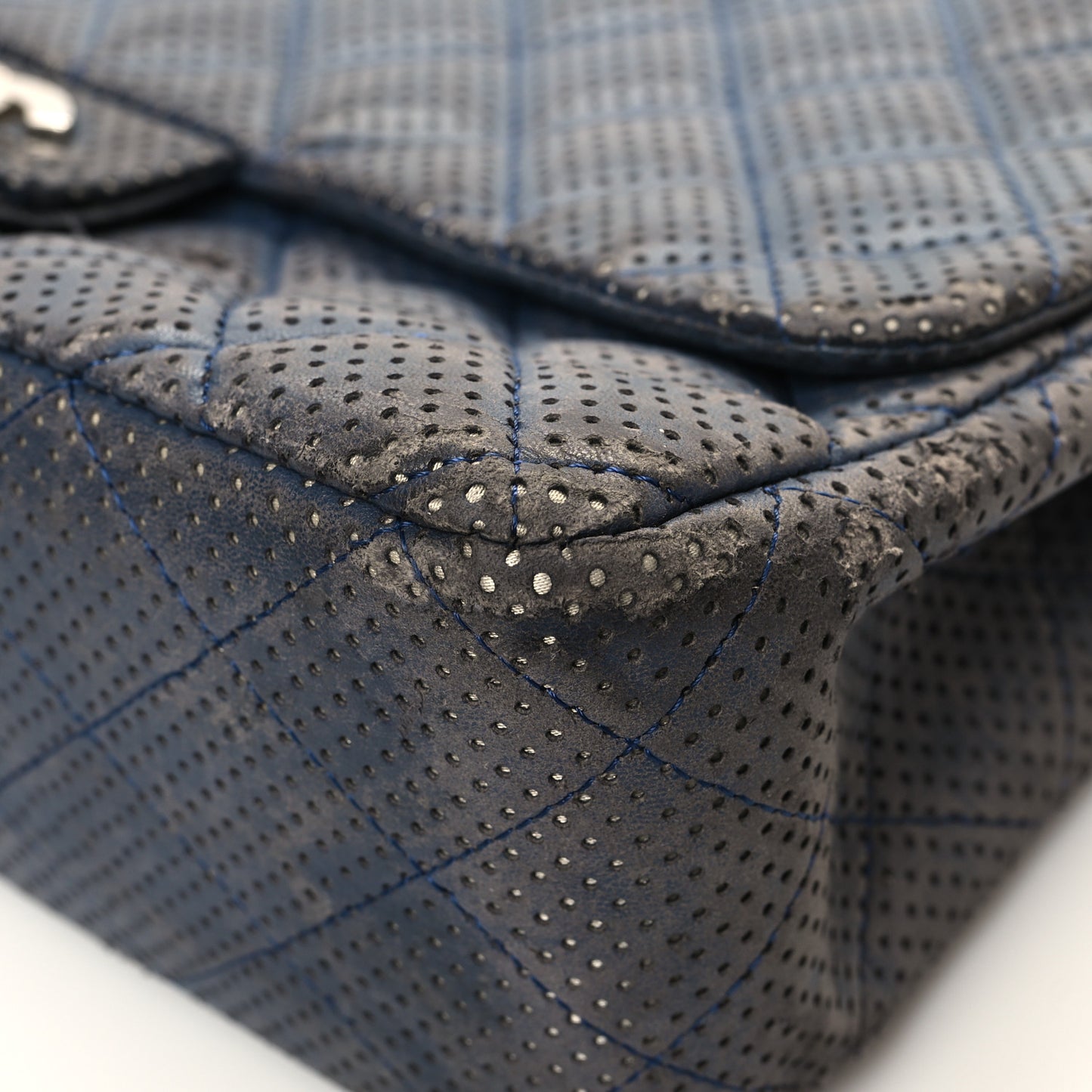 Lambskin Perforated Jumbo Single Flap Blue