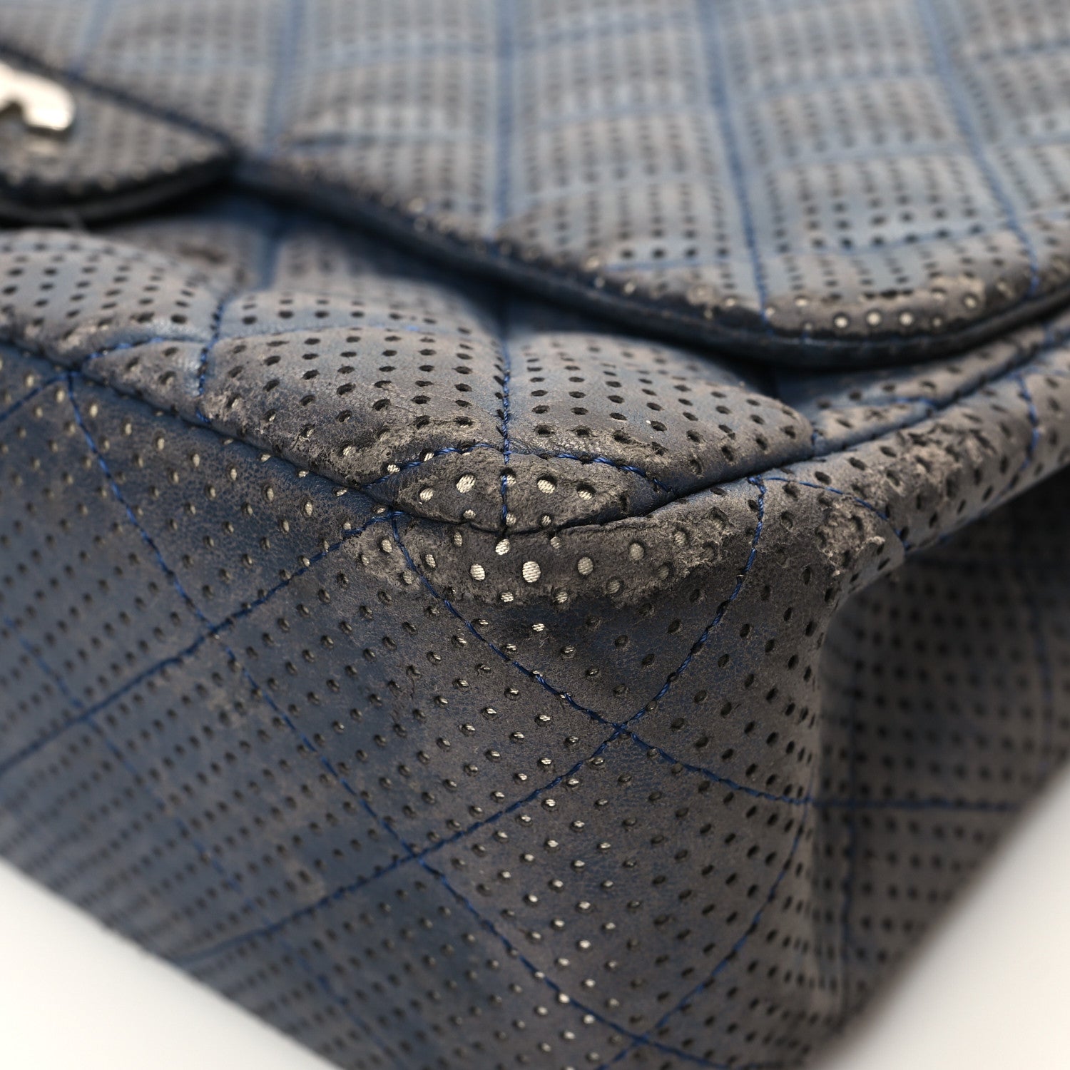 Chanel Lambskin Perforated Jumbo Single Flap Blue 10 of 19