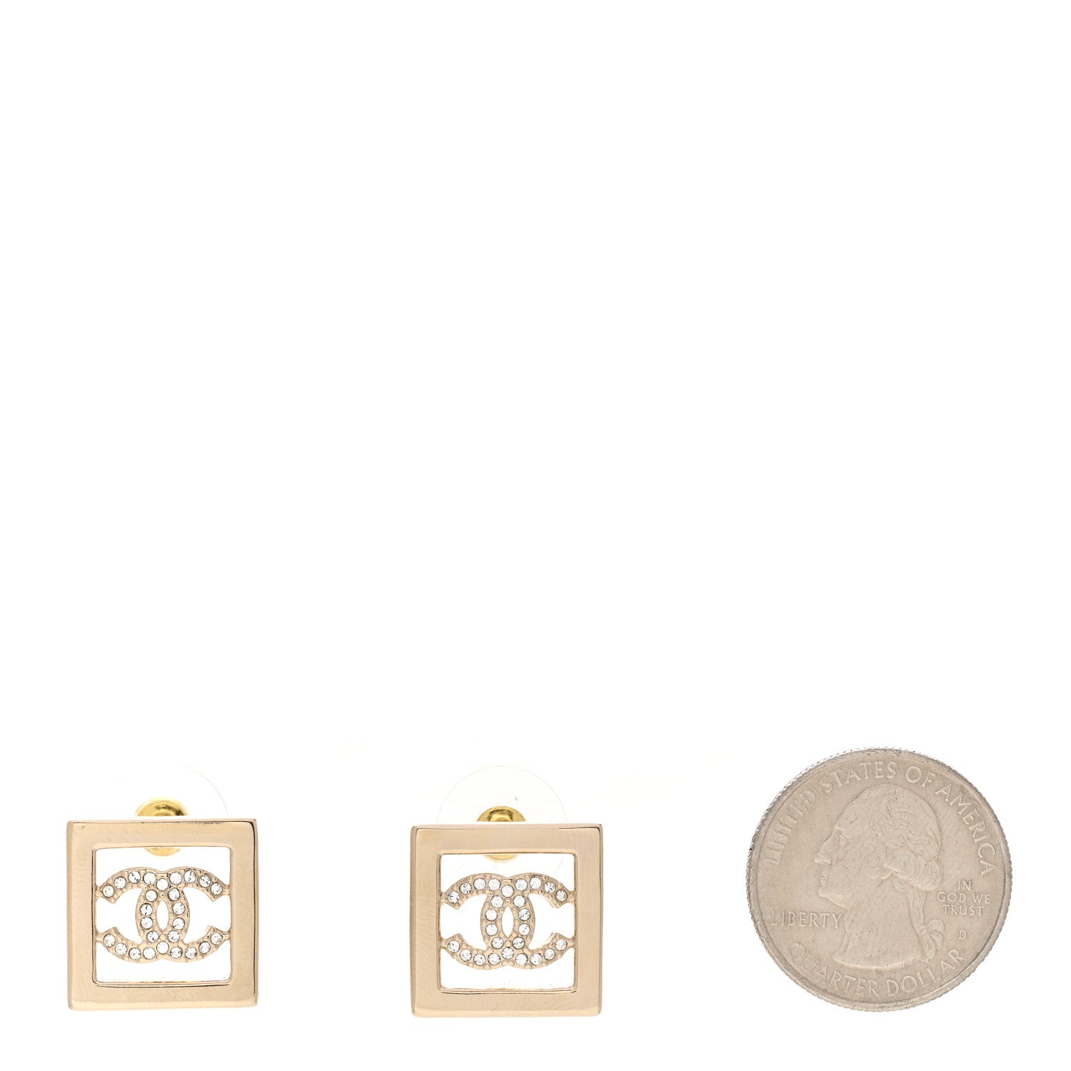 Chanel Metal Crystal Square CC Earrings Gold 2 of 5