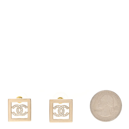 Chanel Metal Crystal Square CC Earrings Gold 2 of 5