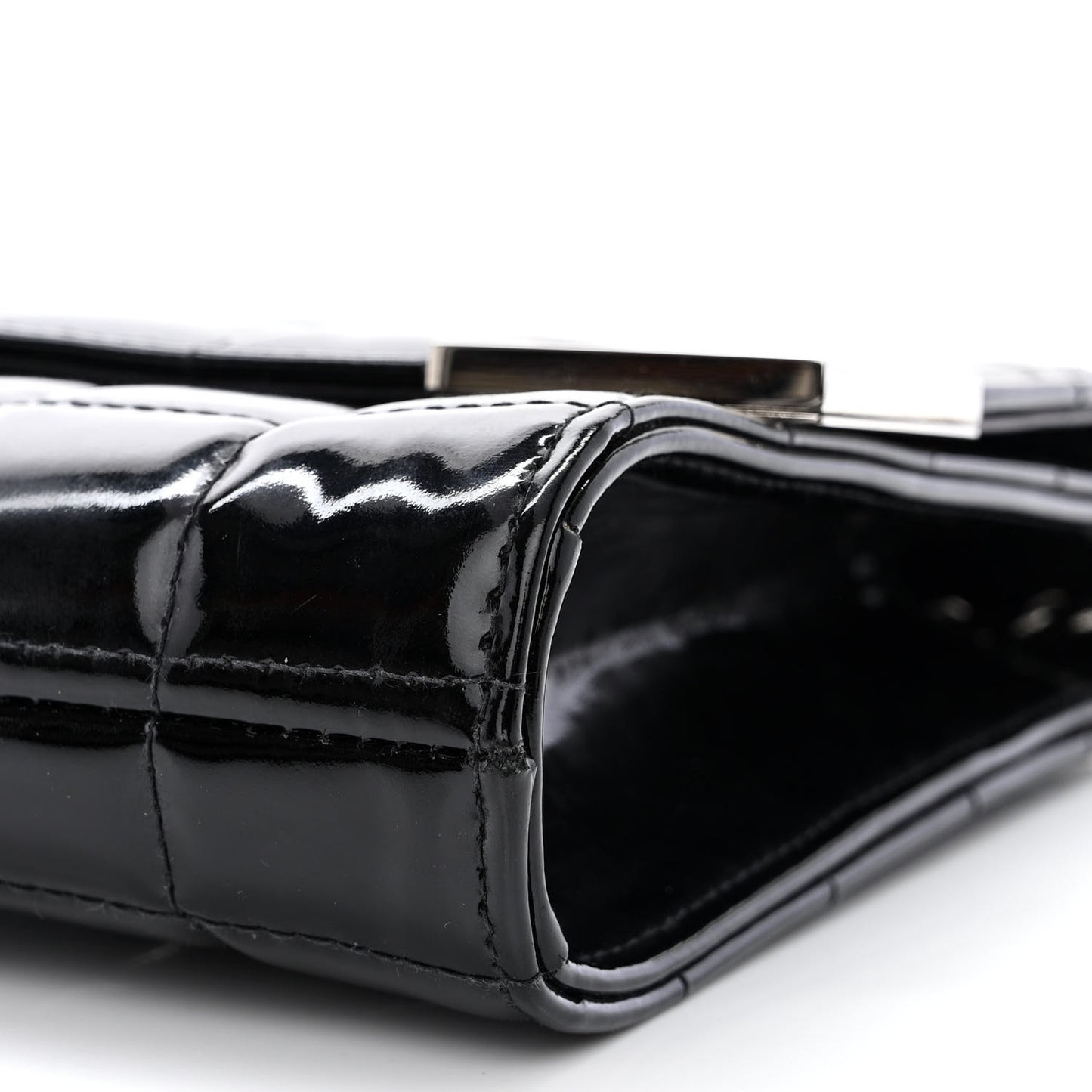 Patent Chocolate Bar Chain Clutch Black