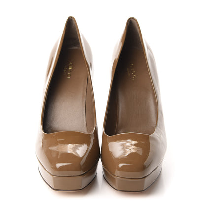 Gucci Patent Platform Pumps 36.5 Taupe 2 of 9