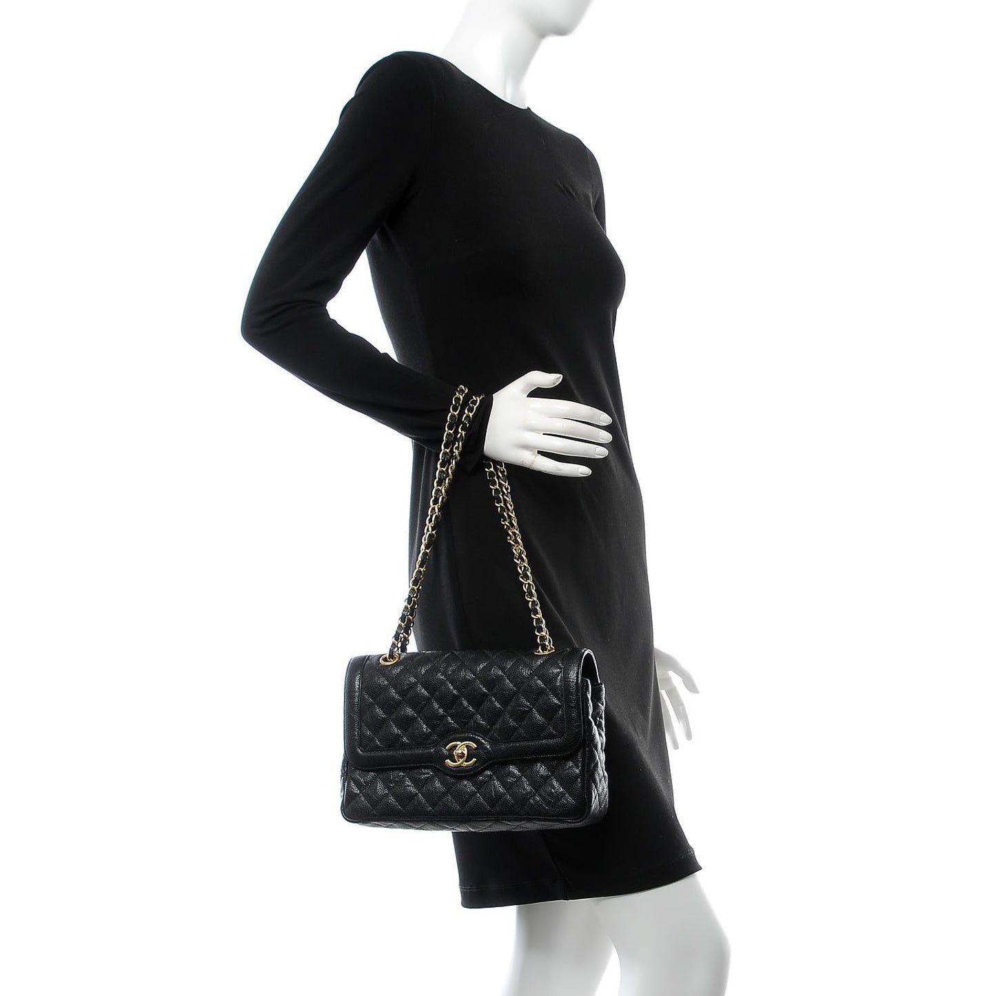 Crumpled Grained Calfskin Flap Black