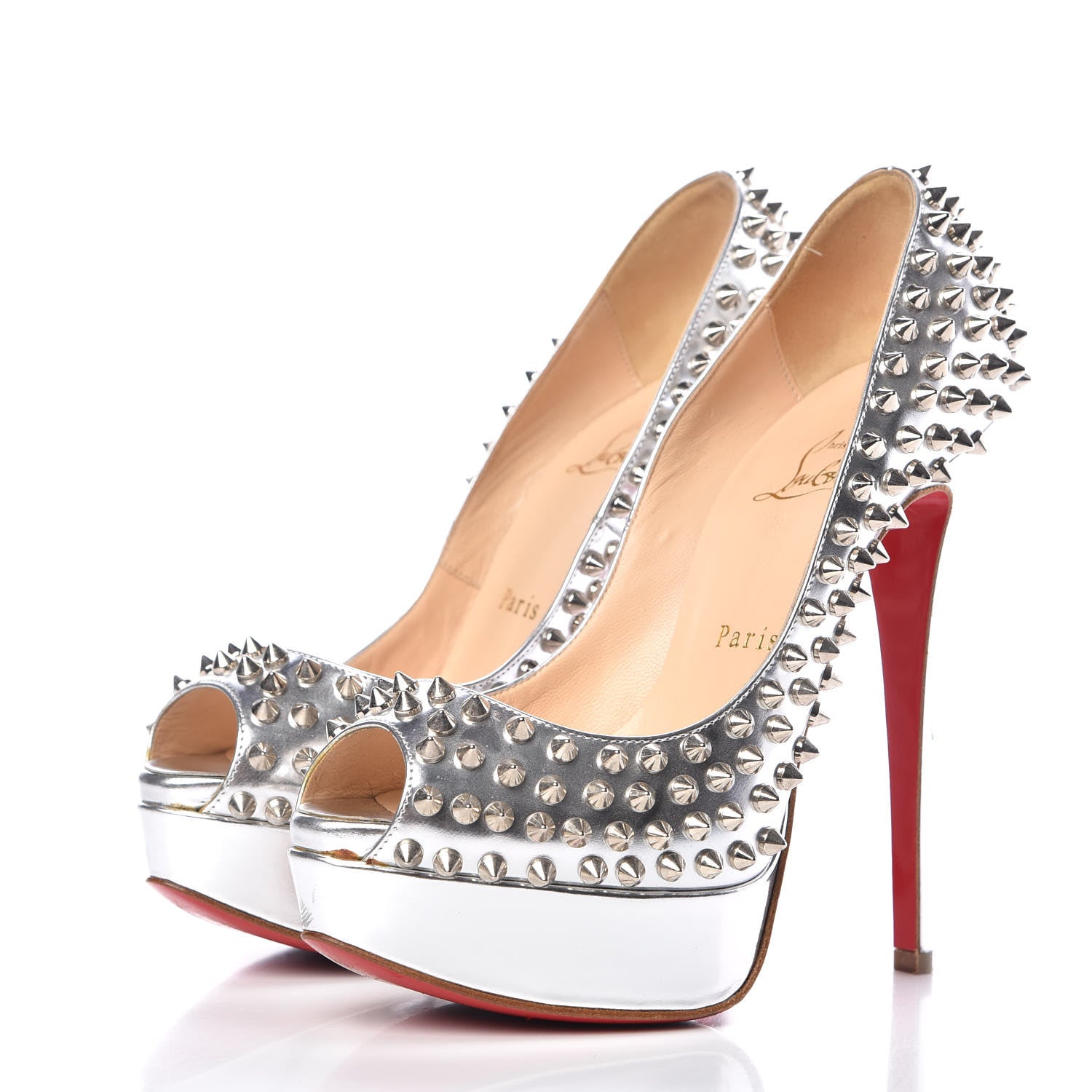 Christian Louboutin Specchio Lady Peep Spikes 150 Pumps 36.5 Silver 3 of 13