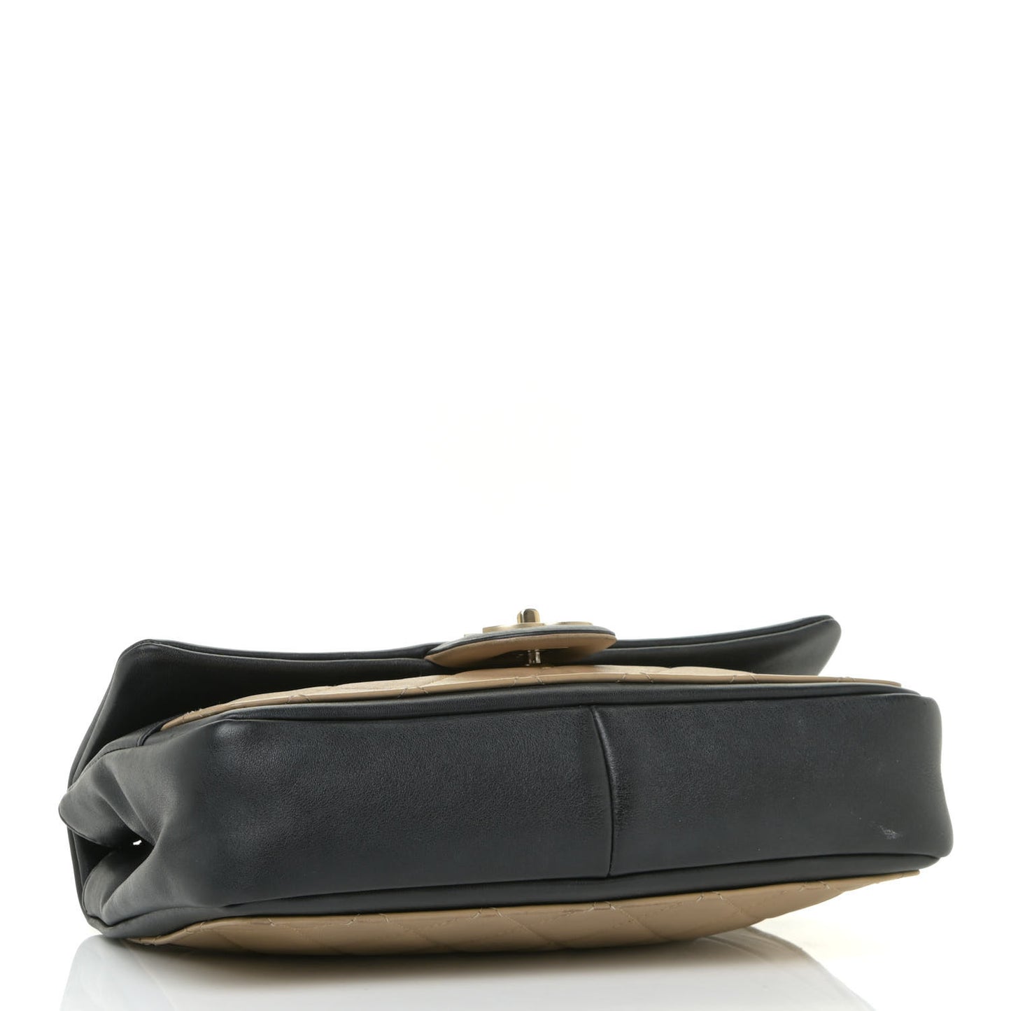 Calfskin Quilted Medium Graphic Flap Beige Black