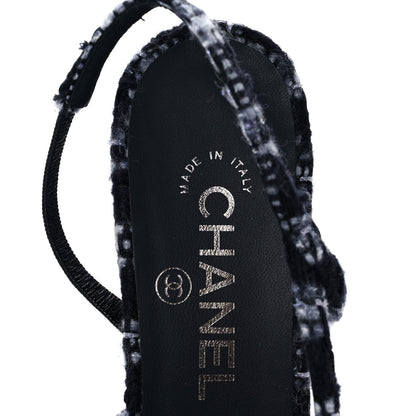 Chanel Tweed Cap Toe CC Slingback Pumps 38 Grey Black 7 of 8