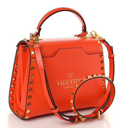 Valentino Garavani Grainy Calfskin Small Rockstud Alcove Top-Handle Flap Bag Orange 3 of 8