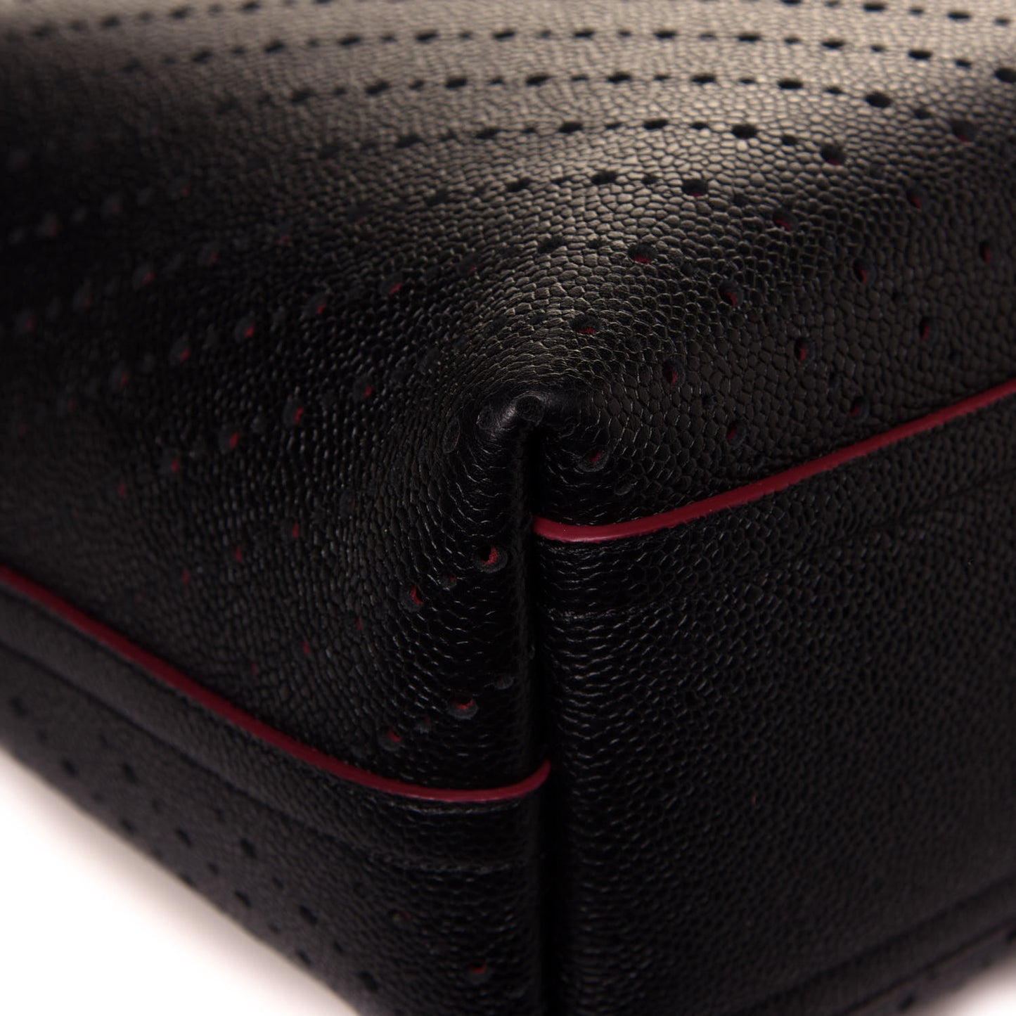 Perforated Grained Calfskin Large Shopping Tote Black