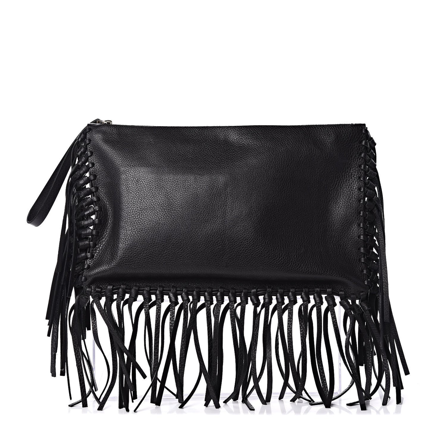 Calfskin Rockee Fringe Clutch Black