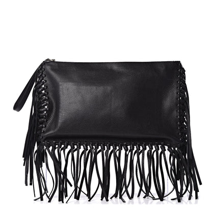 Valentino Garavani Calfskin Rockee Fringe Clutch Black 1 of 8