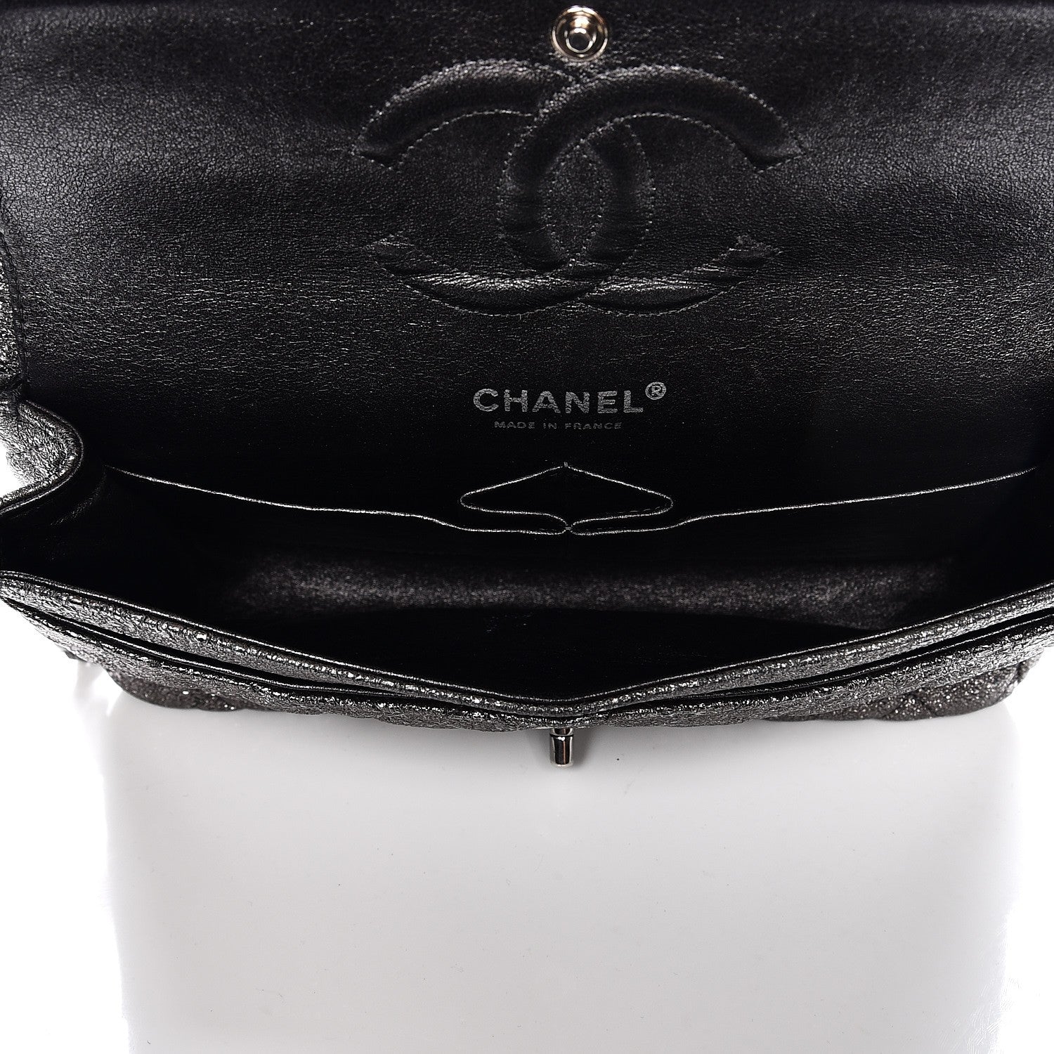 Chanel Metallic Crackled Calfskin Medium Double Flap Argent Fonce 5 of 11