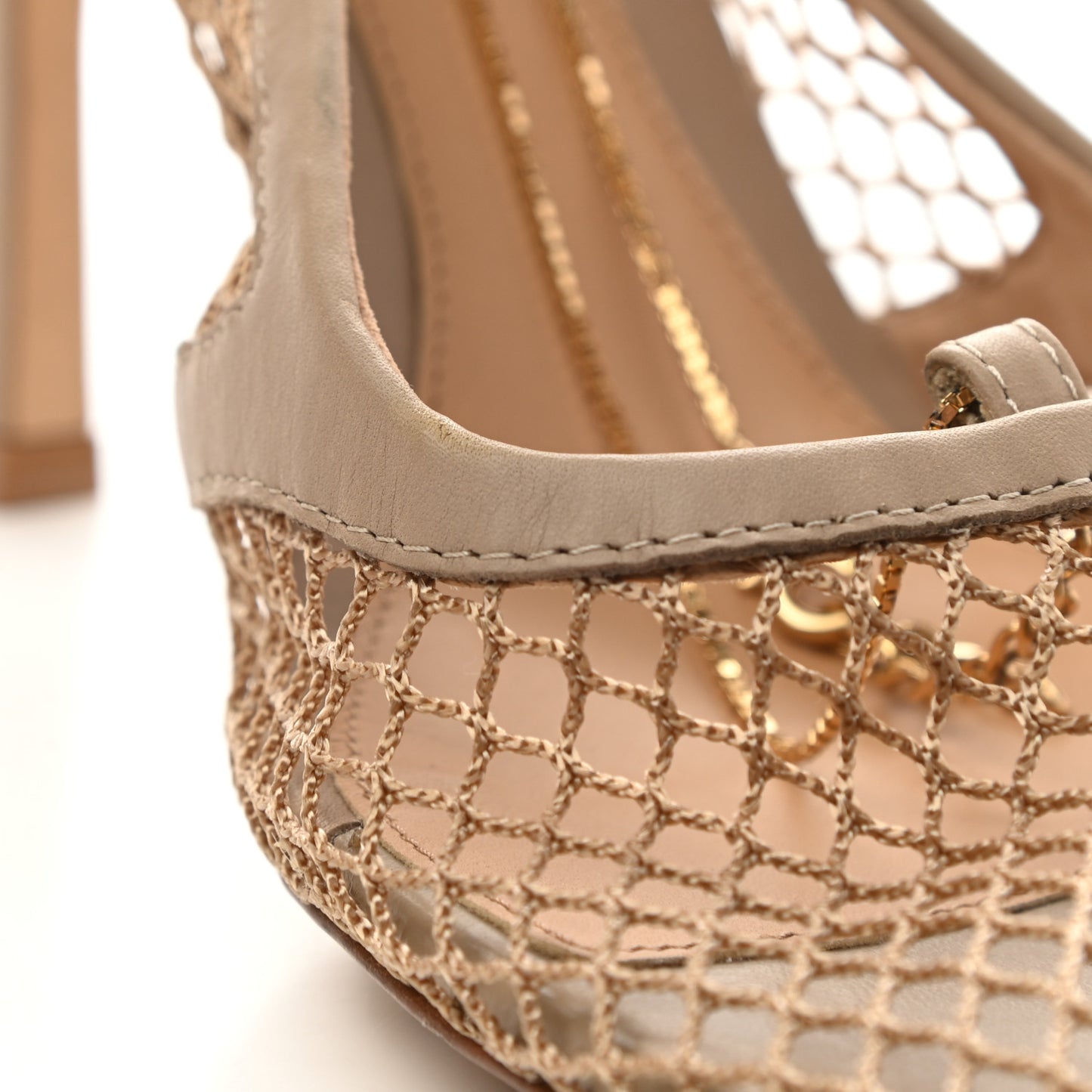 Mesh Calfskin Chain Stretch Pumps 40.5 Beige