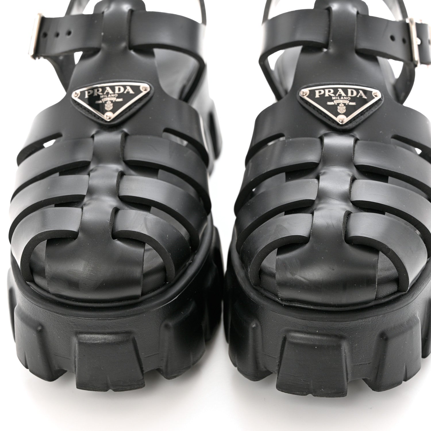 Prada Foam Rubber Triangle Logo Monolith 55mm Cage Sandals 39 Black 9 of 9