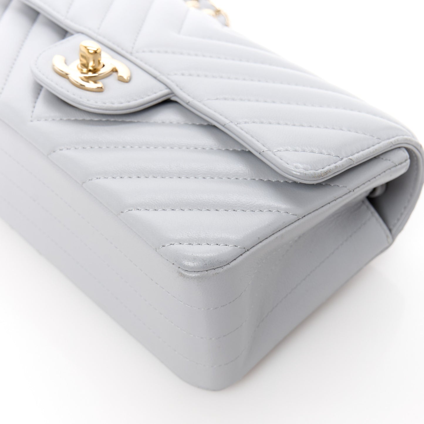 Lambskin Chevron Quilted Mini Rectangular Flap Grey