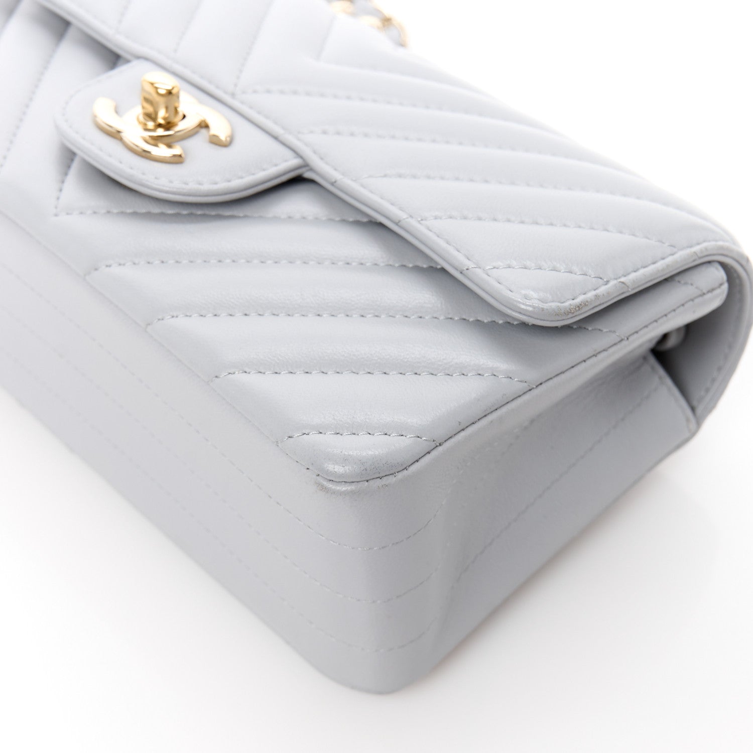 Chanel Lambskin Chevron Quilted Mini Rectangular Flap Grey 11 of 12