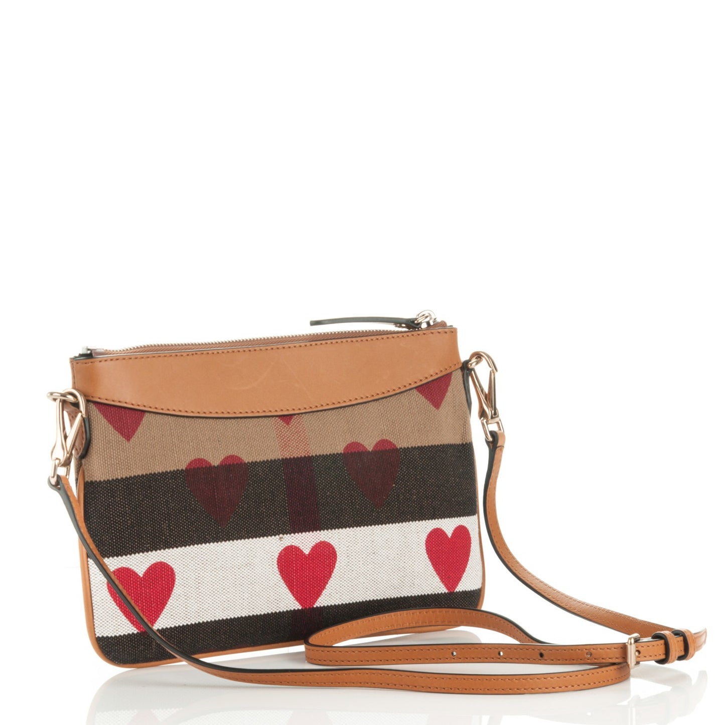 Mega Check Heart Print Peyton Crossbody Clutch Bag Tan