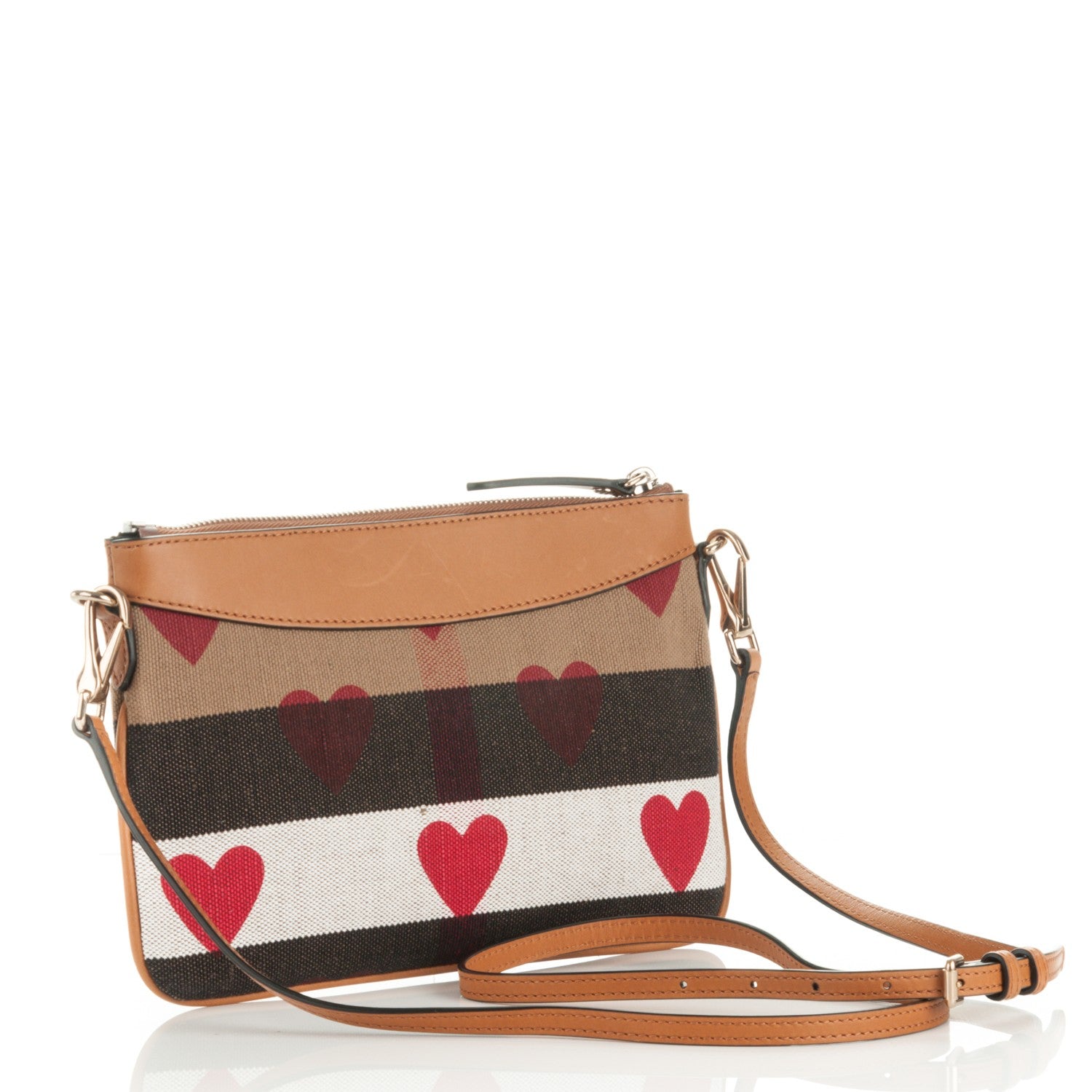 Burberry Mega Check Heart Print Peyton Crossbody Clutch Bag Tan 3 of 9