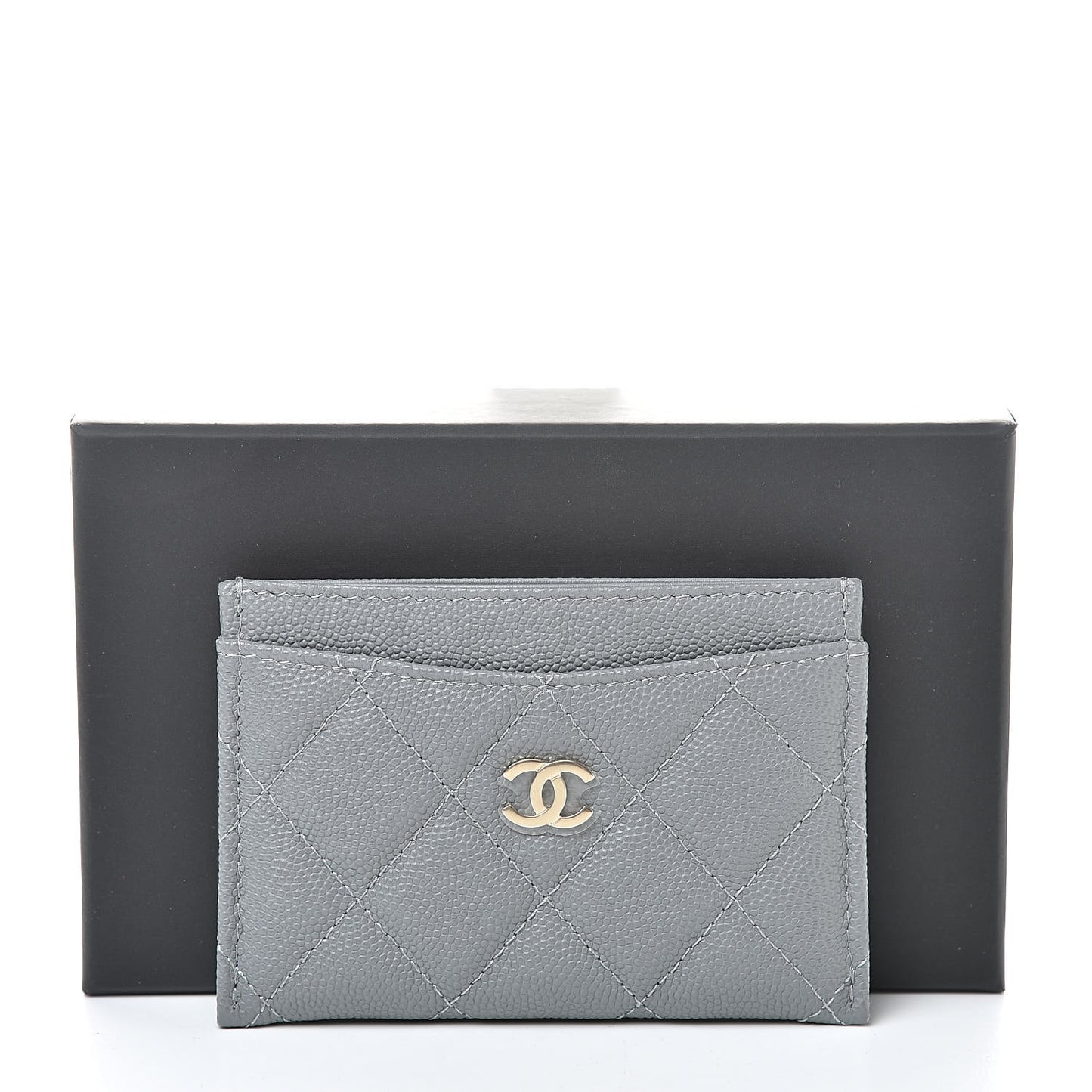 Caviar Quilted Card Holder Grey