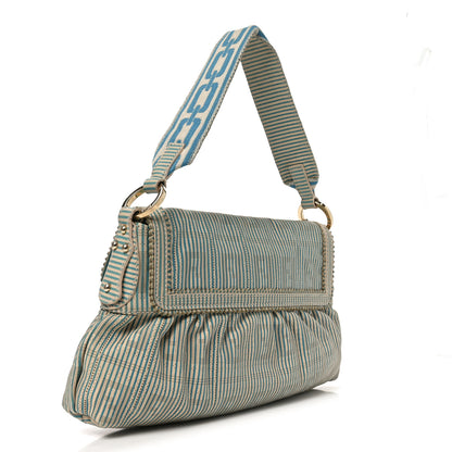 Fendi Vitello Perforated FF Striped Small Chef Bag Blue White 3 of 10