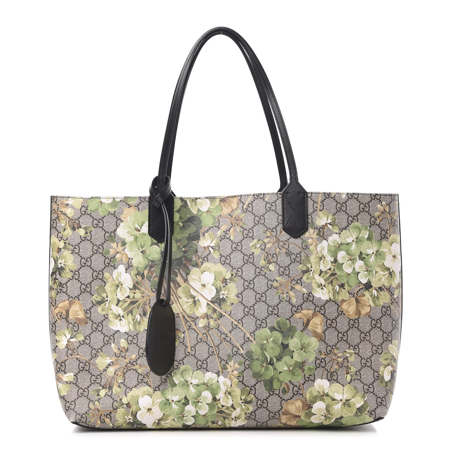 Gucci GG Supreme Monogram Blooms Medium Reversible Tote Beige New Military Black 1 of 17