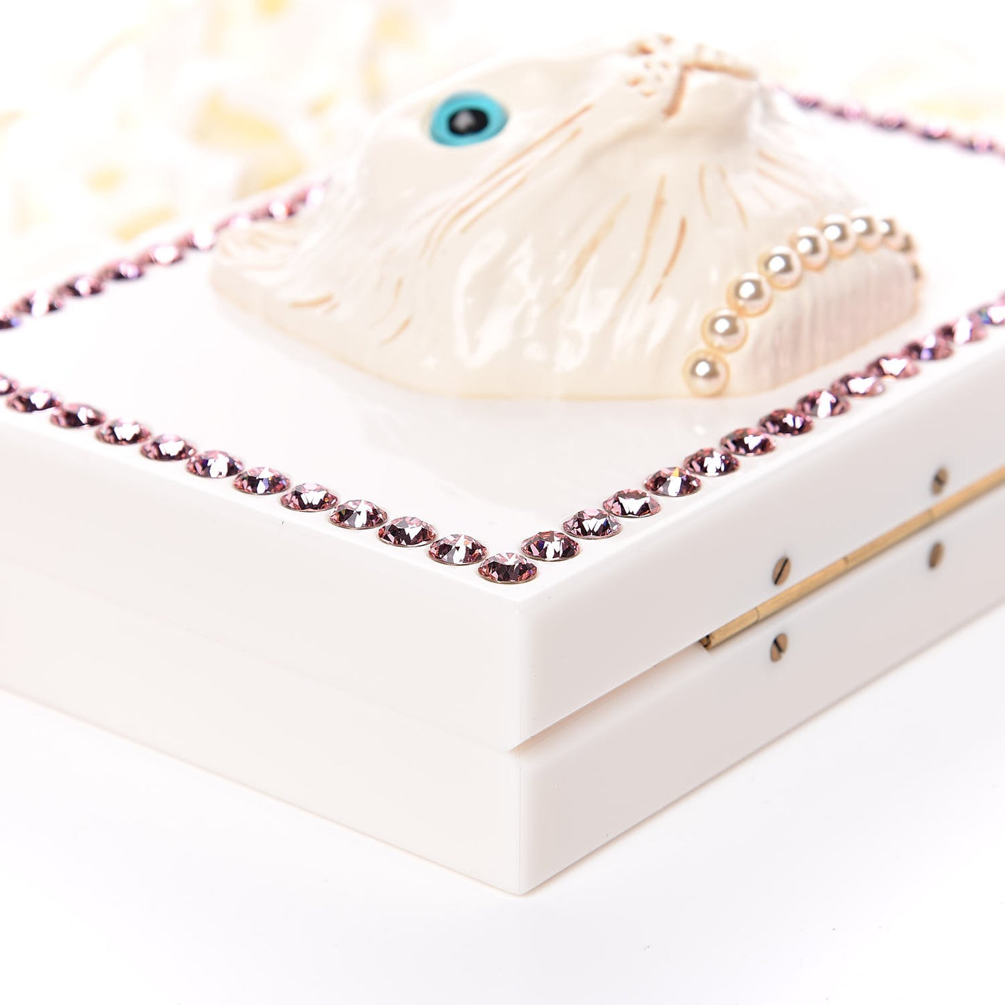 Plexiglass Crystal Cat Face Box Clutch White