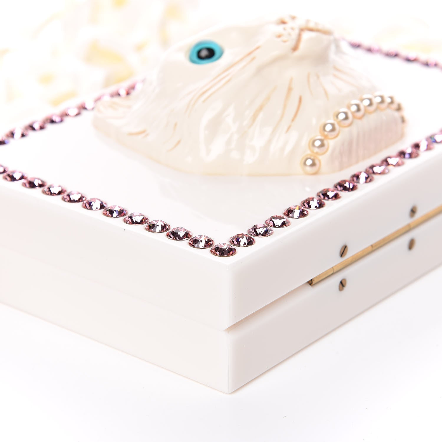 Gucci Plexiglass Crystal Cat Face Box Clutch White 9 of 12