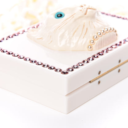 Gucci Plexiglass Crystal Cat Face Box Clutch White 9 of 12