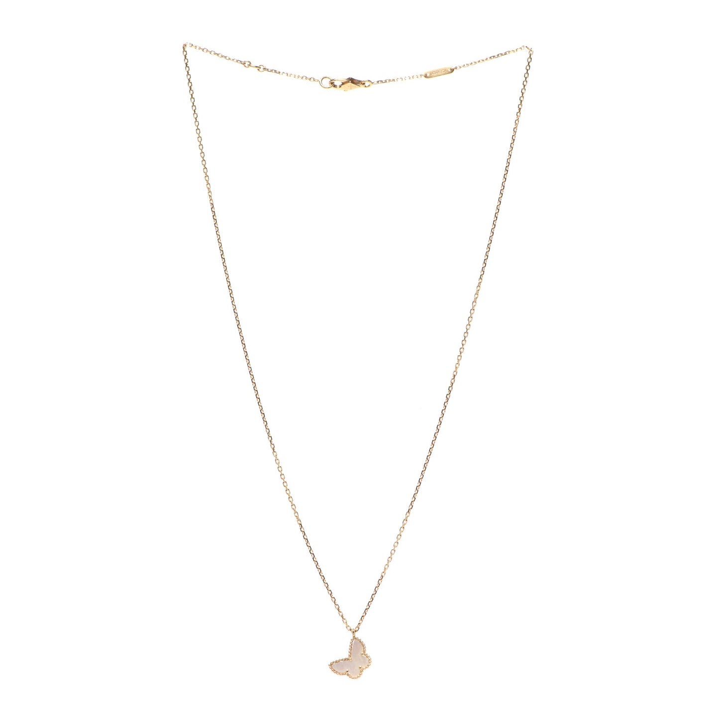 18K Yellow Gold Mother of Pearl Sweet Alhambra Butterfly Pendant Necklace