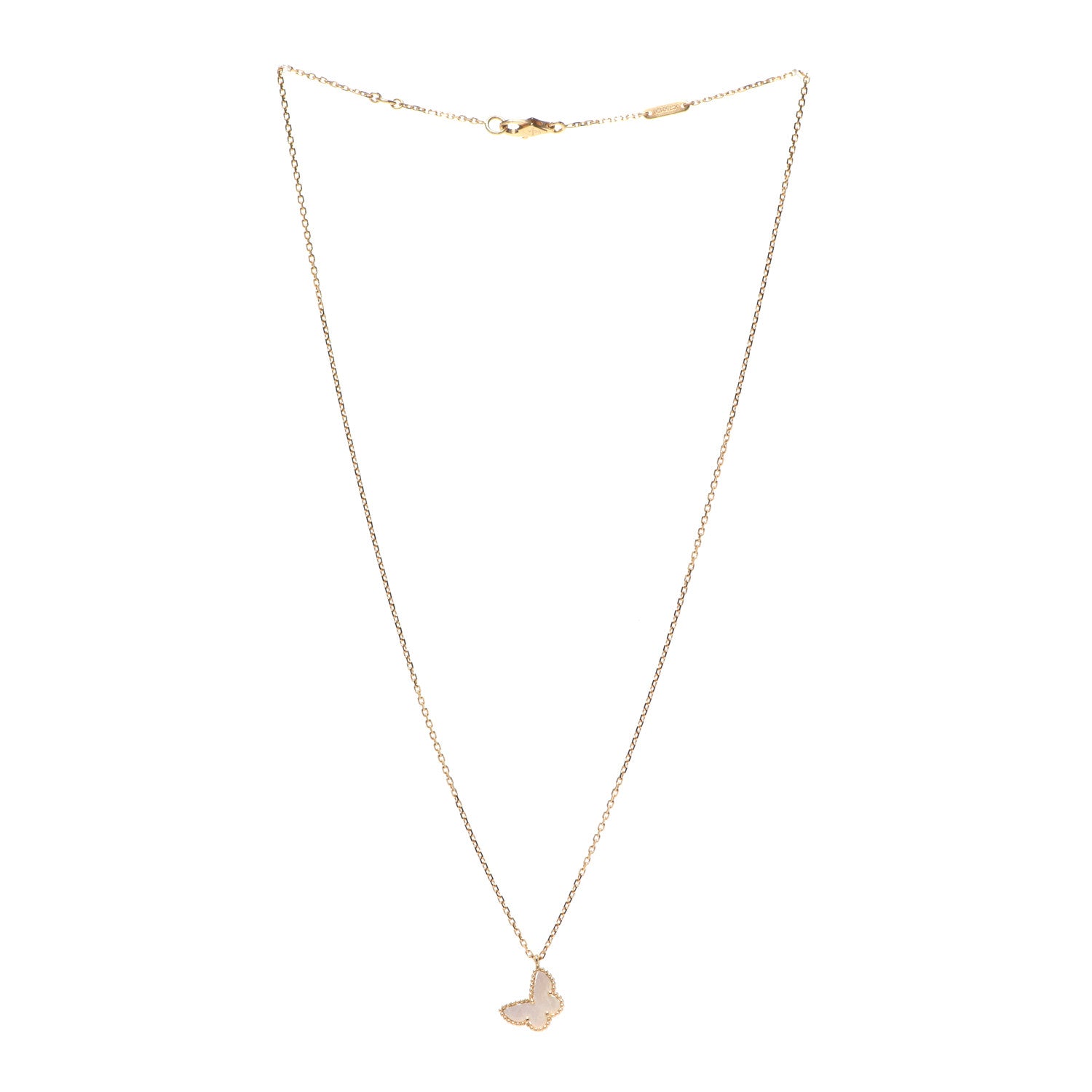Van Cleef & Arpels 18K Yellow Gold Mother of Pearl Sweet Alhambra Butterfly Pendant Necklace 3 of 7