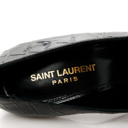 Saint Laurent Calfskin Crocodile Embossed Silvana 110mm Pumps 37 Black 8 of 10