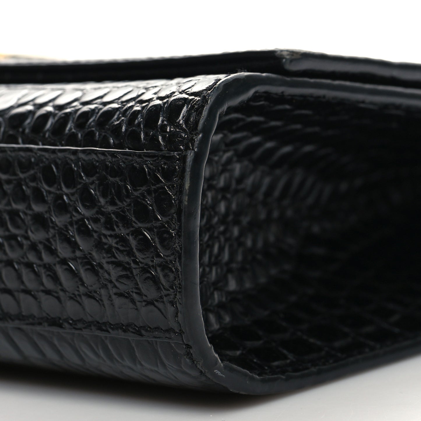 Calfskin Crocodile Embossed Medium Classic Monogram Kate Tassel Satchel Black