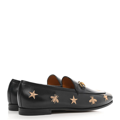 Gucci Goatskin Bee Star Embroidered Womens Jordaan Loafers 37 Black 4 of 9
