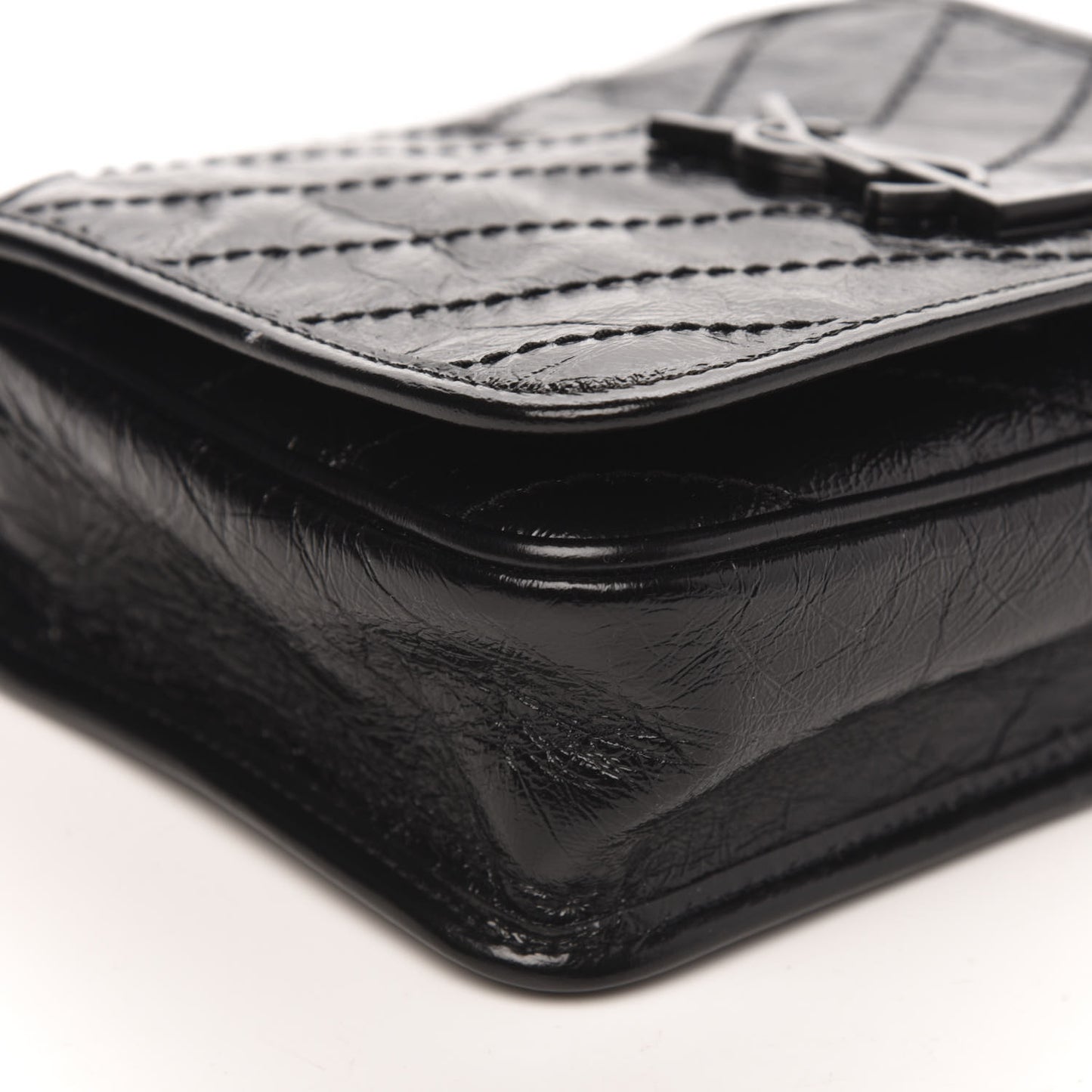 Crinkled Calfskin Matelasse Monogram Niki Chain Wallet Black