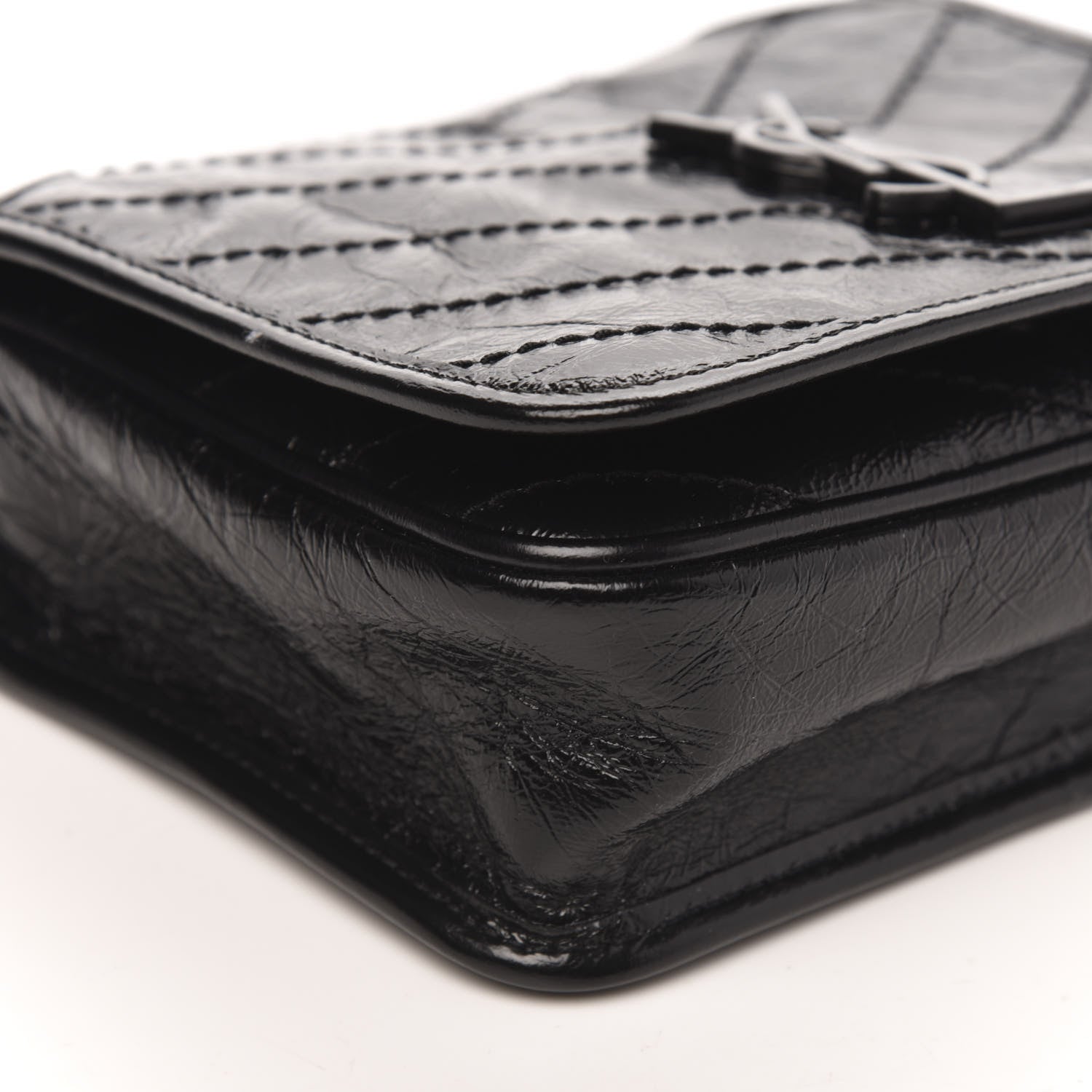 Saint Laurent Crinkled Calfskin Matelasse Monogram Niki Chain Wallet Black 7 of 9