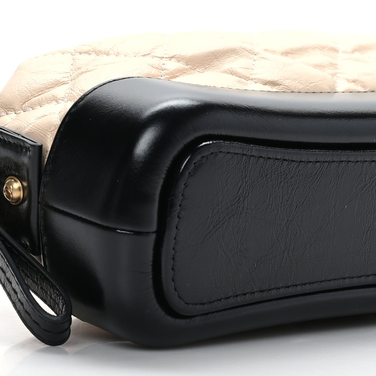 Aged Calfskin Quilted Gabrielle Cosmetic Case Beige Black