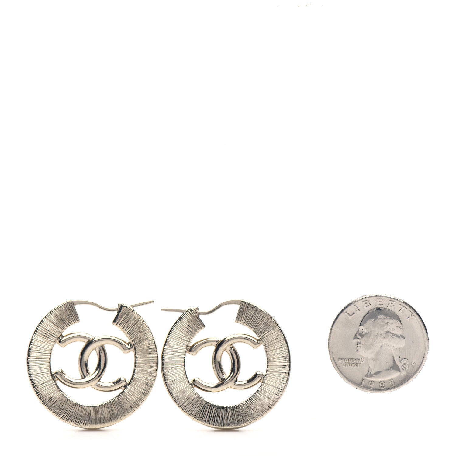 Chanel Metal Crystal Strass CC Hoop Earrings Gold 2 of 5