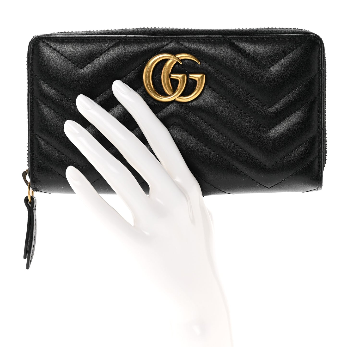 Calfskin Matelasse GG Marmont Zip Around Wallet Black