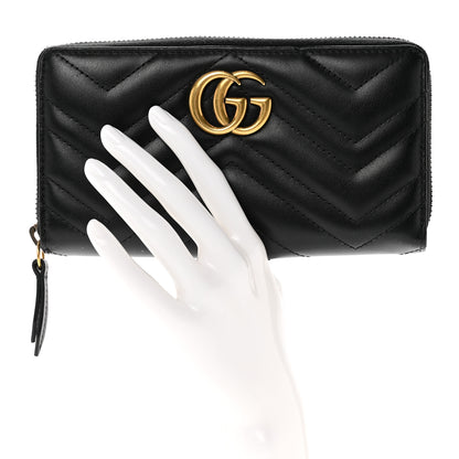 Gucci Calfskin Matelasse GG Marmont Zip Around Wallet Black 2 of 7