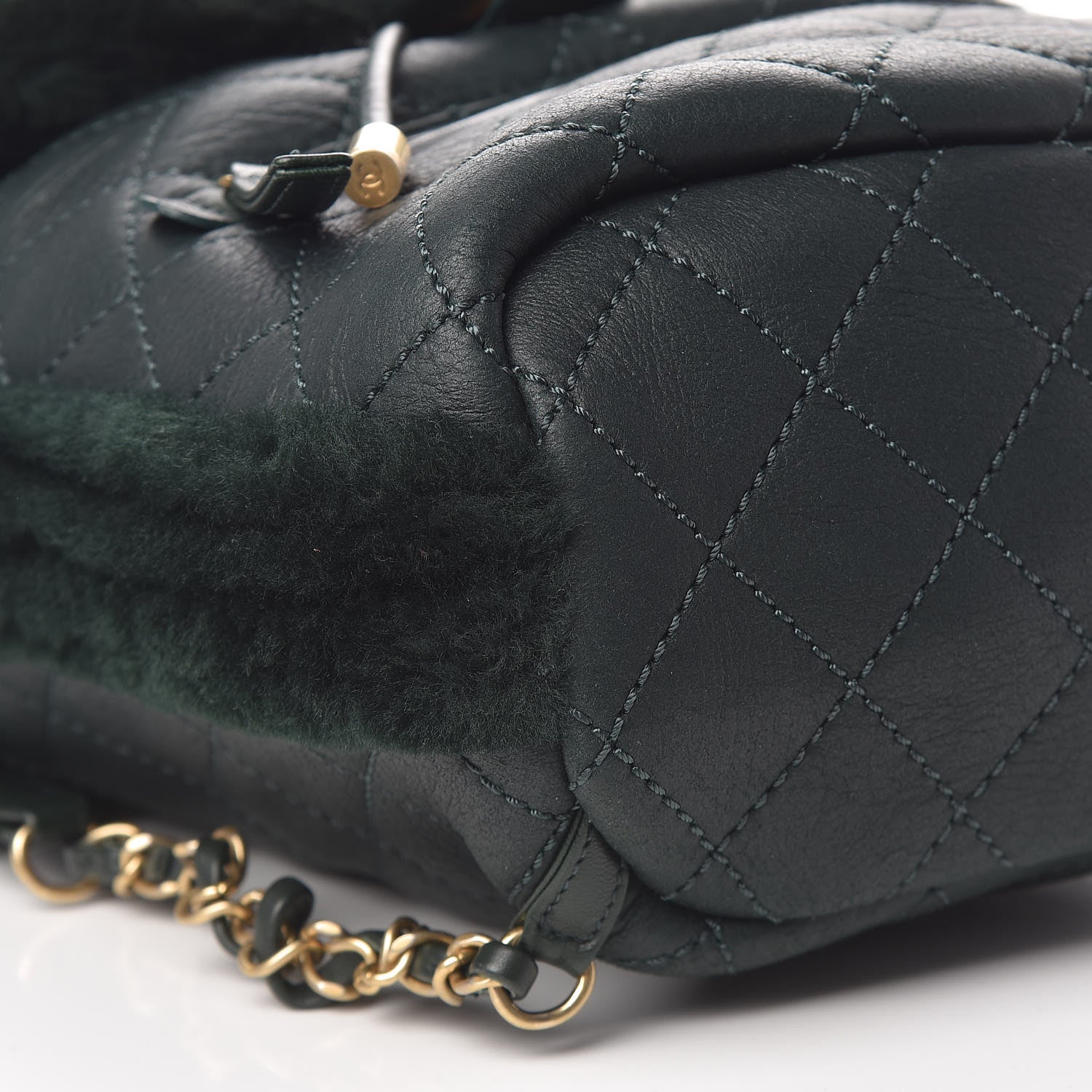 Chanel Lambskin Shearling Quilted CC Backpack Dark Green 9 of 12