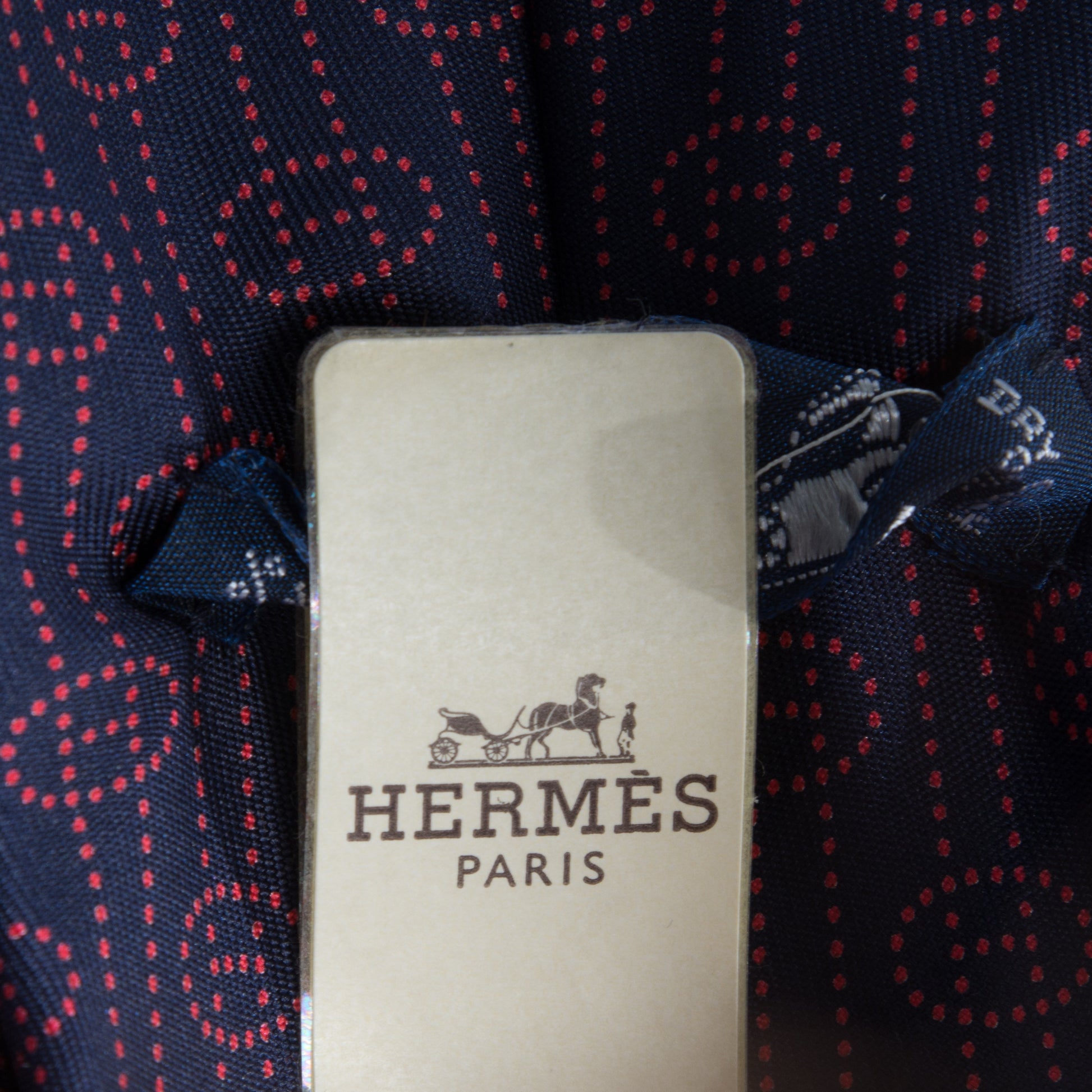 Hermes Printed Silk Mens Neck Tie Marine Rouge 4 of 4