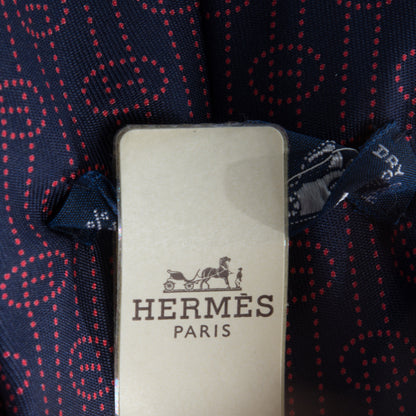 Hermes Printed Silk Mens Neck Tie Marine Rouge 4 of 4
