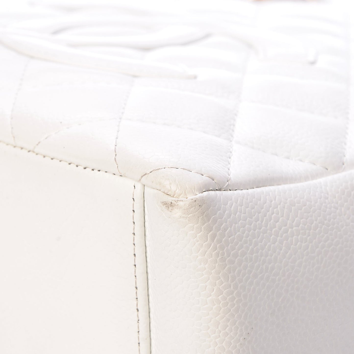 Caviar Quilted Petit Shopping Tote PST White