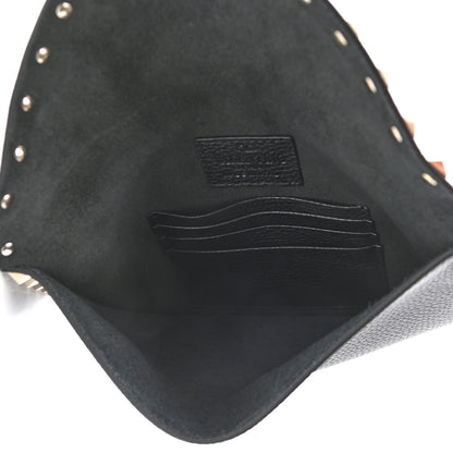 Valentino Garavani Pebbled Calfskin Medium Rockstud Envelope Flat Wristlet Pouch Black 6 of 7