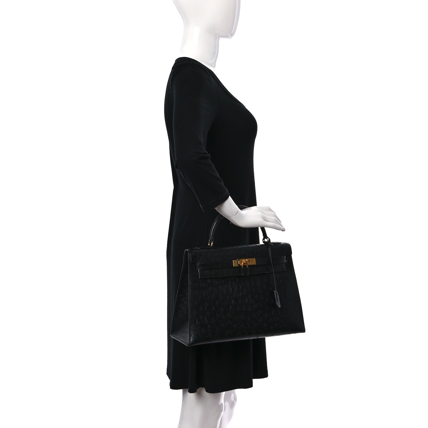 Hermes Ostrich Kelly Sellier 32 Black 3 of 24
